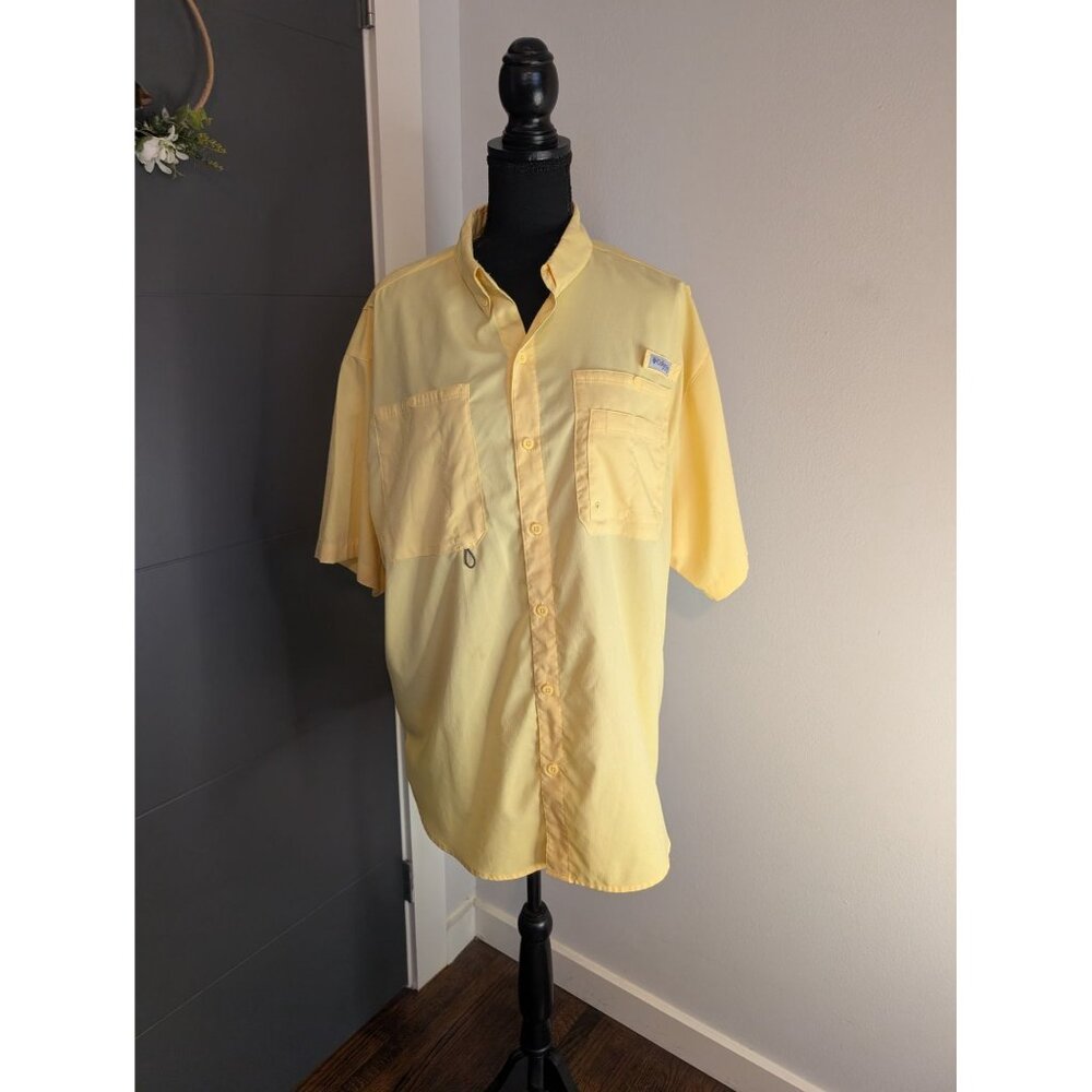 Columbia PFG Men's Short Sleeve Light‎ Yellow Button Front Fishing Shirt - L
